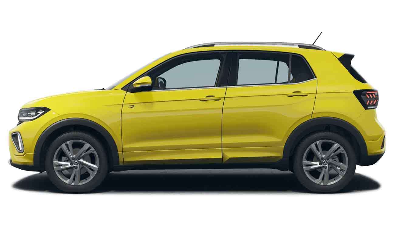 VW T-Cross R-Line in Grape Yellow in der Seitenansicht