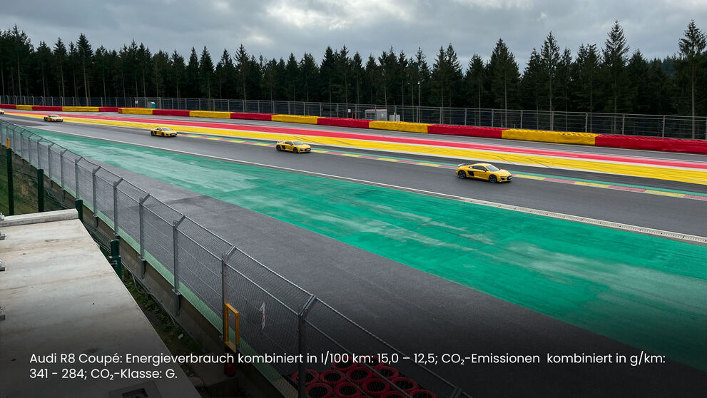 Audi R8 Coupé (gelb) auf Circuit de Spa-Francorchamps Strecke