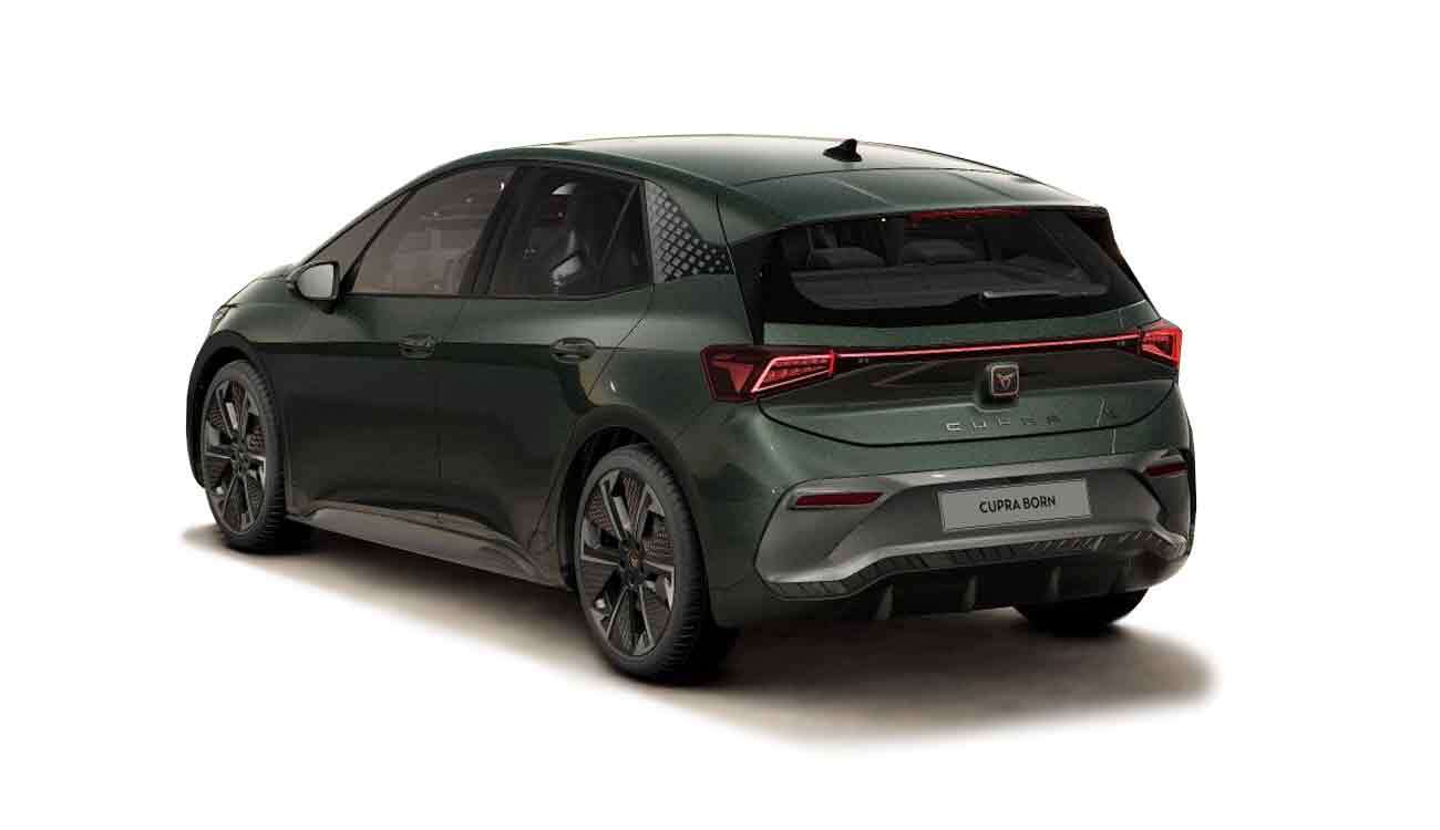 CUPRA Born VZ Freisteller in Dark Forest Metallic Heckansicht