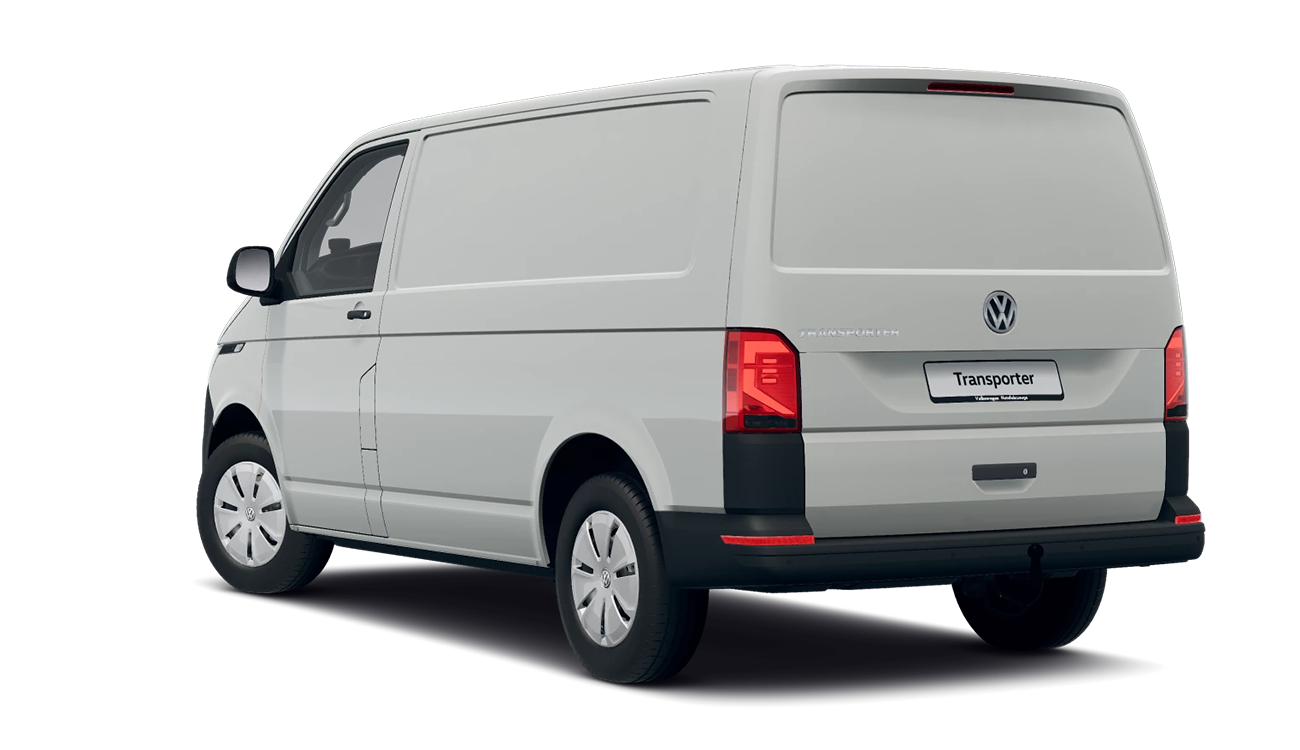 VW Transporter 6.1 in weiß Freisteller Heckansicht
